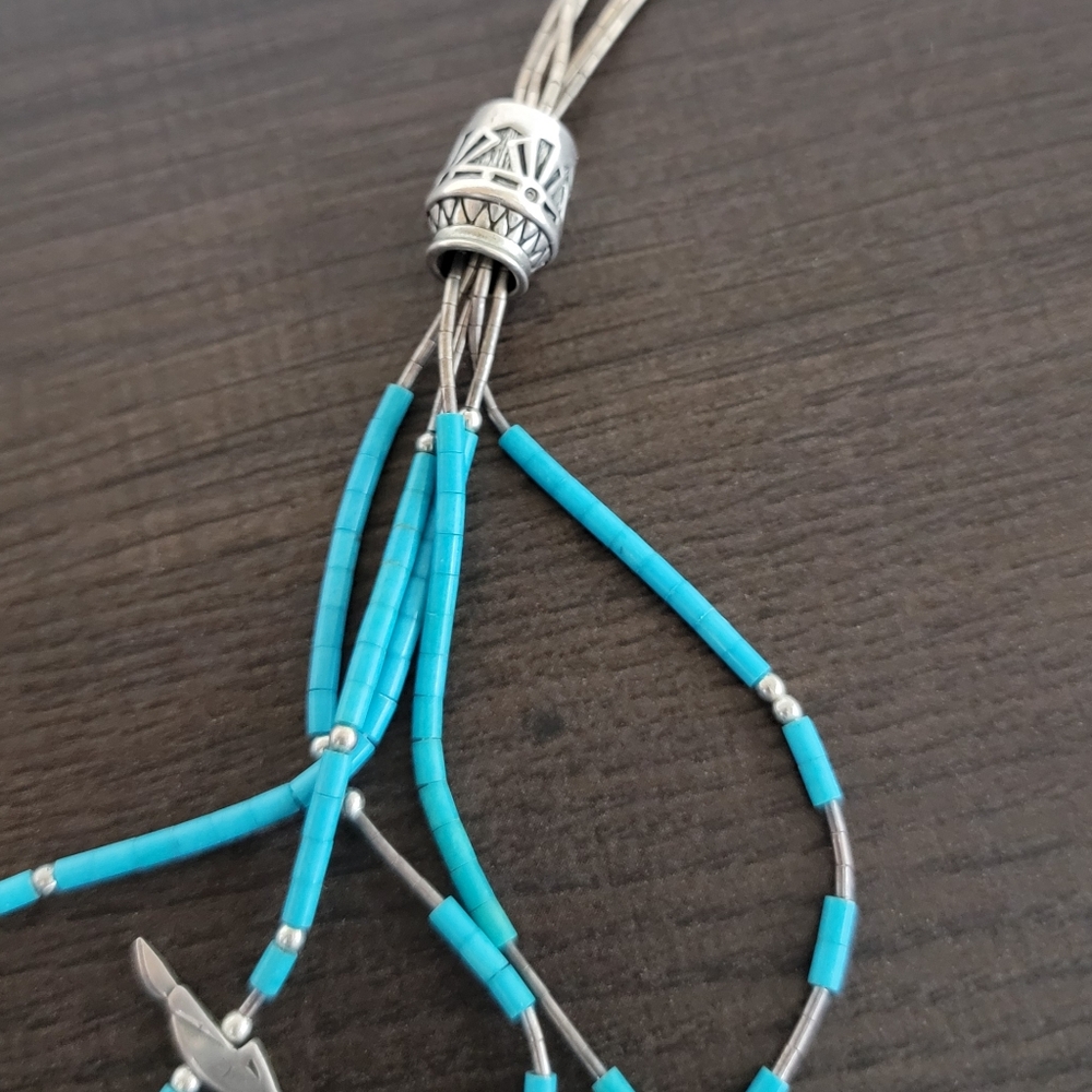 Vintage Navajo Zuni Heishi Turquoise Liquid Sterling Silver Necklace - Picture 4 of 10